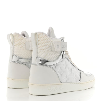 Louis Vuitton Metallic Calfskin Embossed Monogram Boombox Sneakers 37.5 White Silver 4 of 9