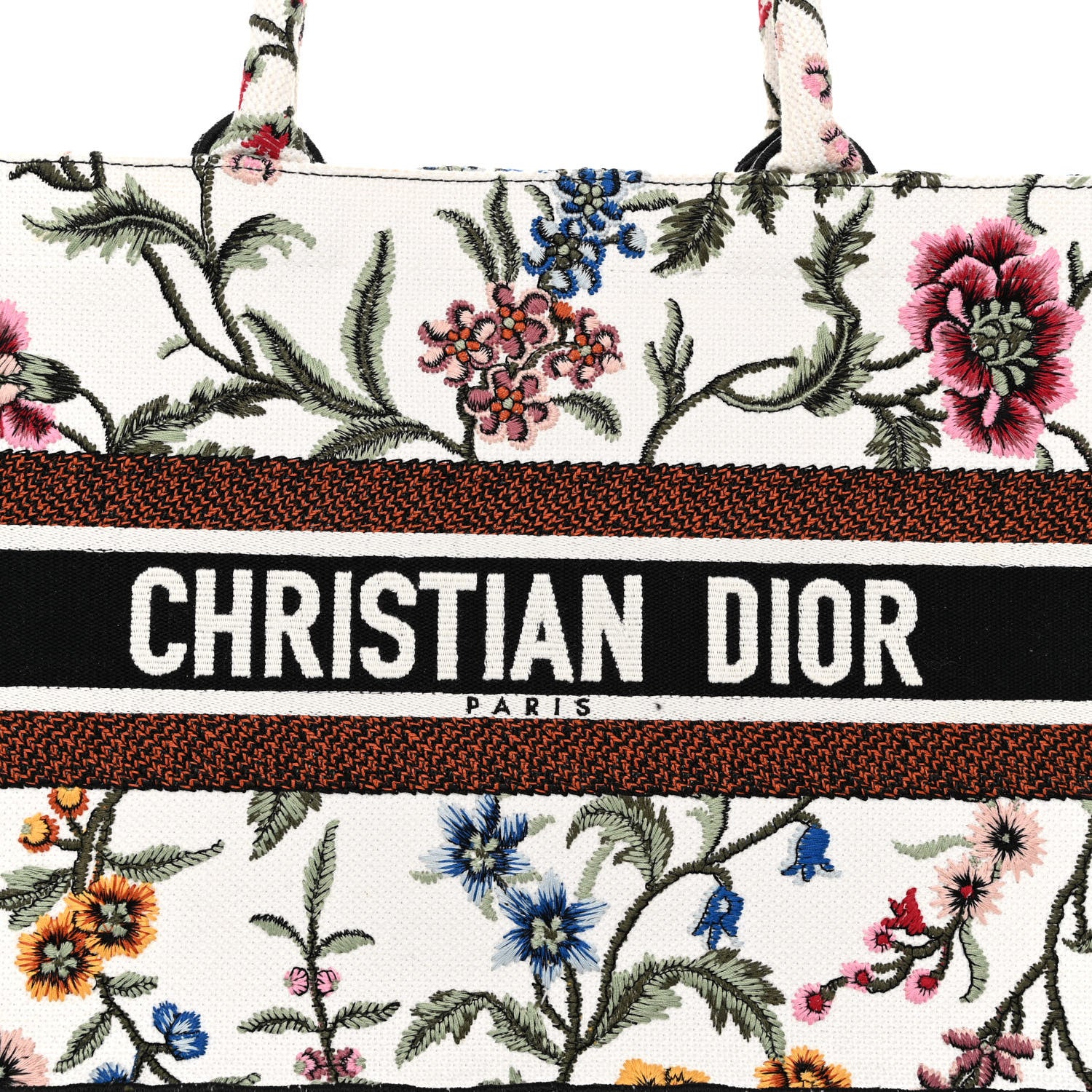Christian Dior Raffia Embroidered Petites Fleurs Medium Book Tote White Multicolor 7 of 9