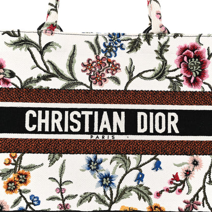 Christian Dior Raffia Embroidered Petites Fleurs Medium Book Tote White Multicolor 7 of 9