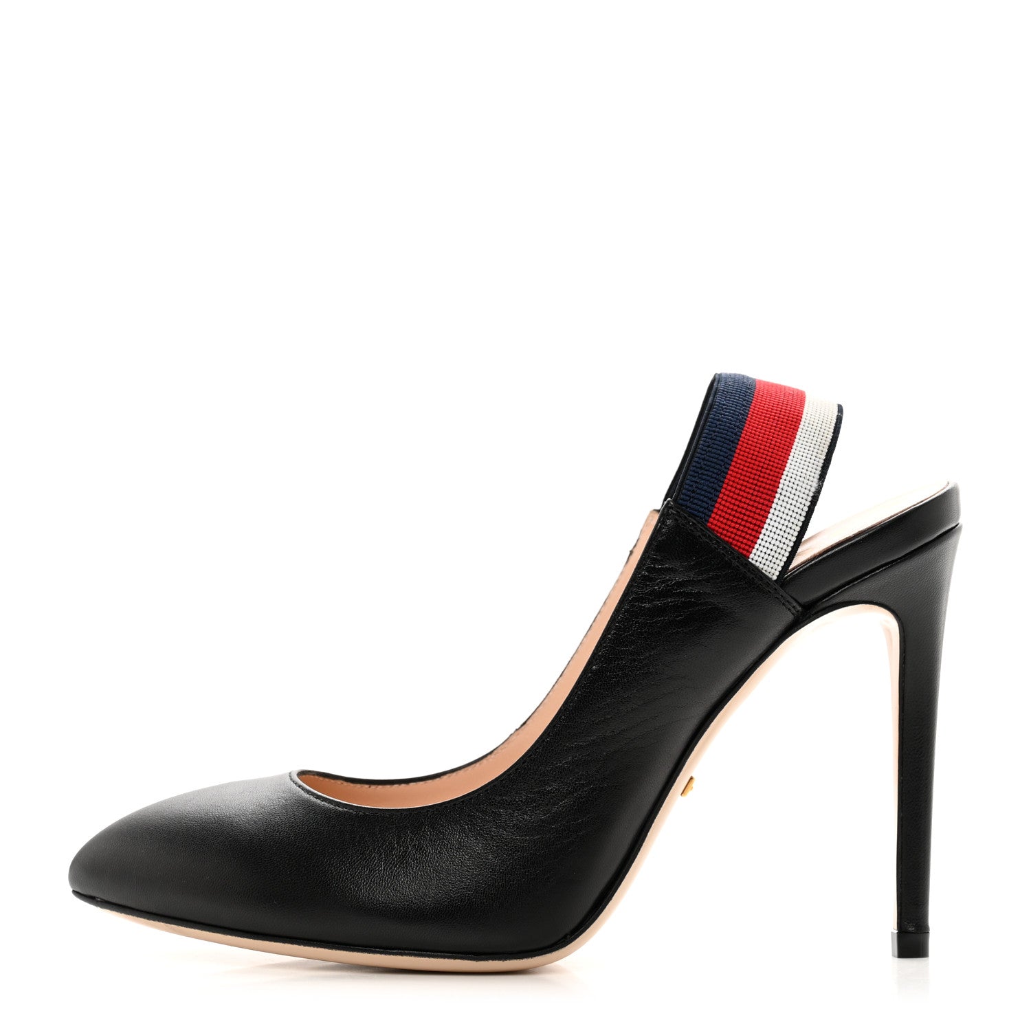Gucci Malaga Kid Web Sylvie High Heel Slingback Pumps 36.5 Black 1 of 9