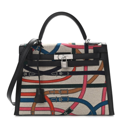 Hermes Swift Toile De Camp Cavalcadour Kelly Sellier 32 Black 1 of 11
