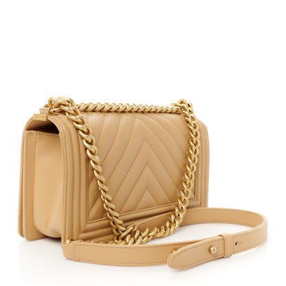 Chanel Calfskin Chevron Quilted Medium Boy Flap Beige 3 of 12