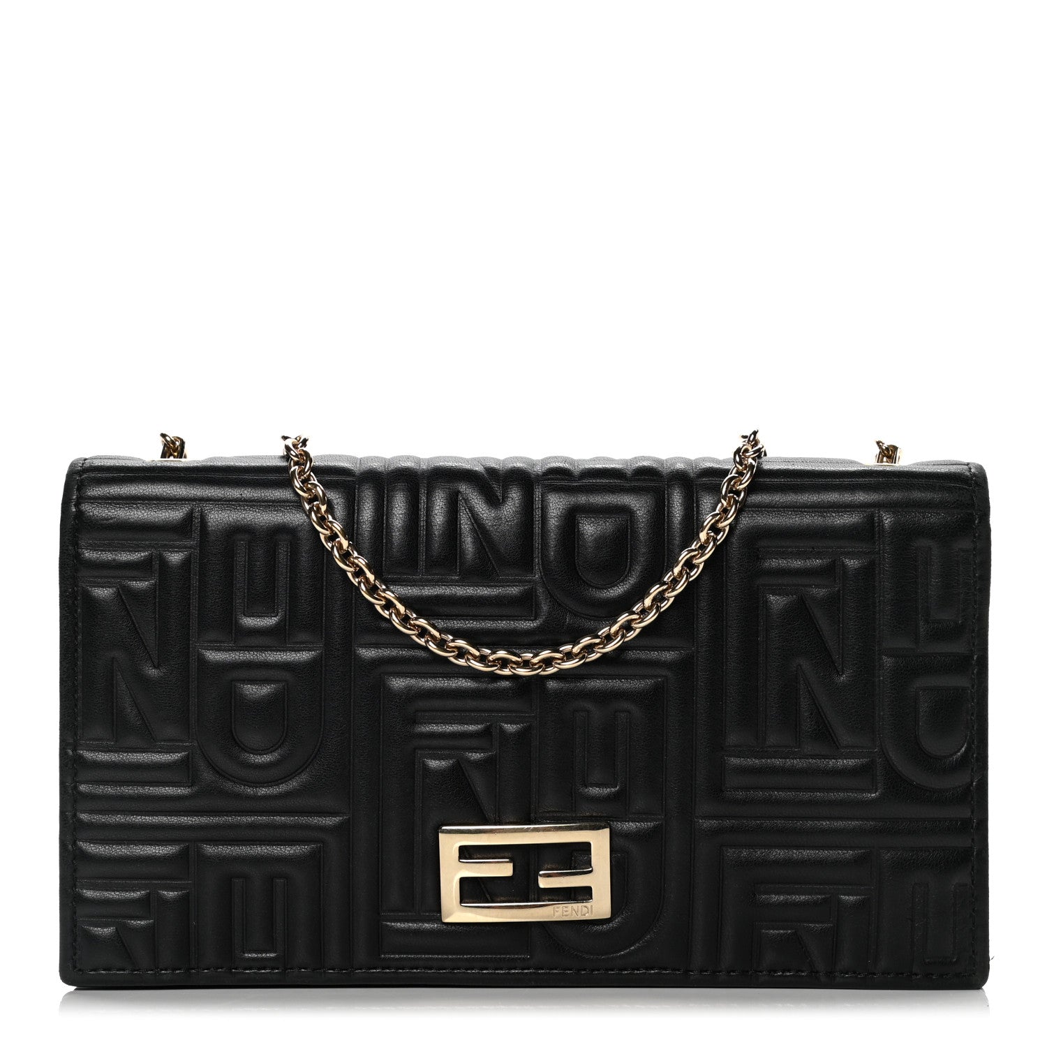 Fendi Nappa Logo Embossed Long Wallet On Chain Black 1 of 7