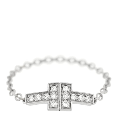 Tiffany 18K White Gold Diamond T Chain Ring 53 6.5 1 of 5