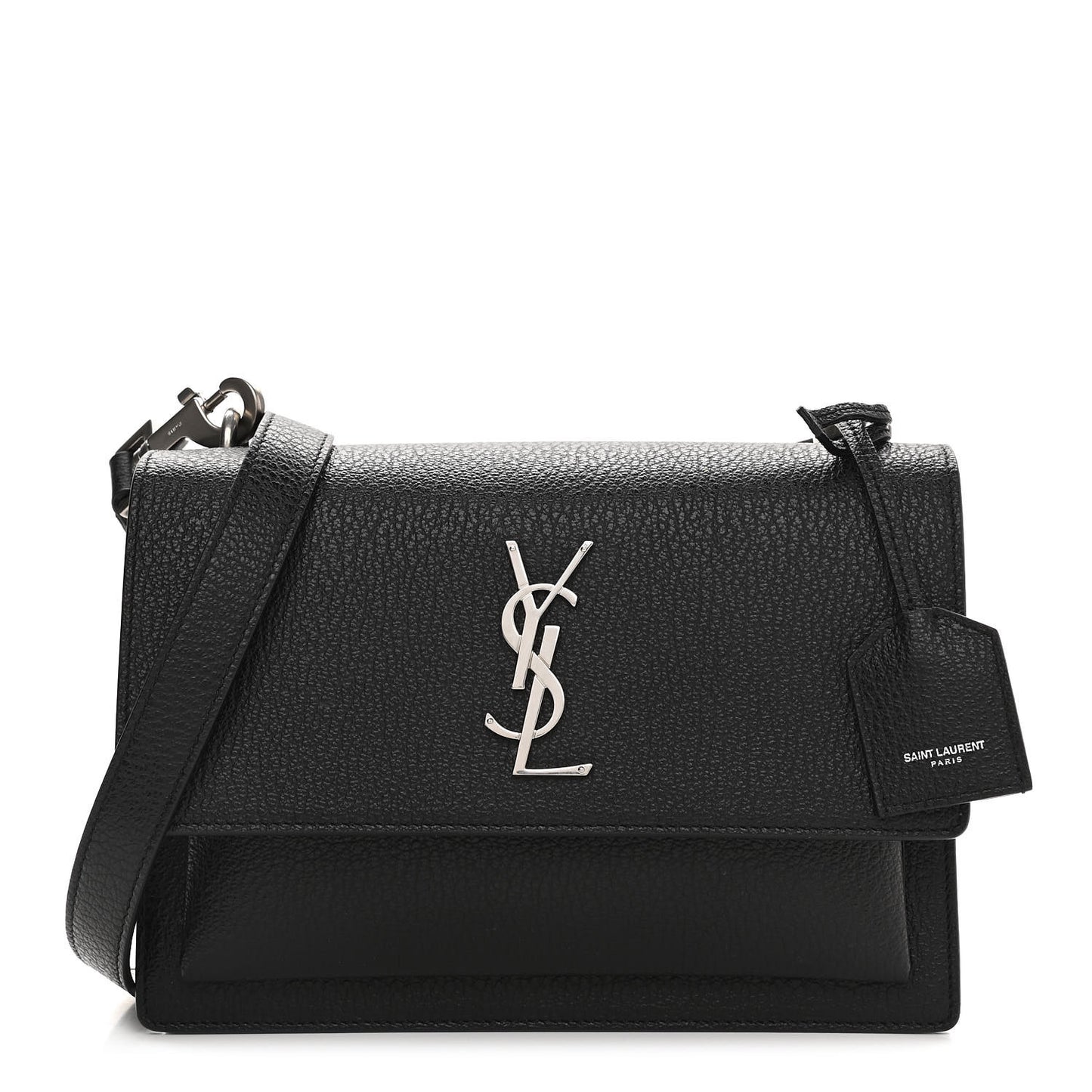Grained Calfskin Medium Monogram Sunset Satchel Black