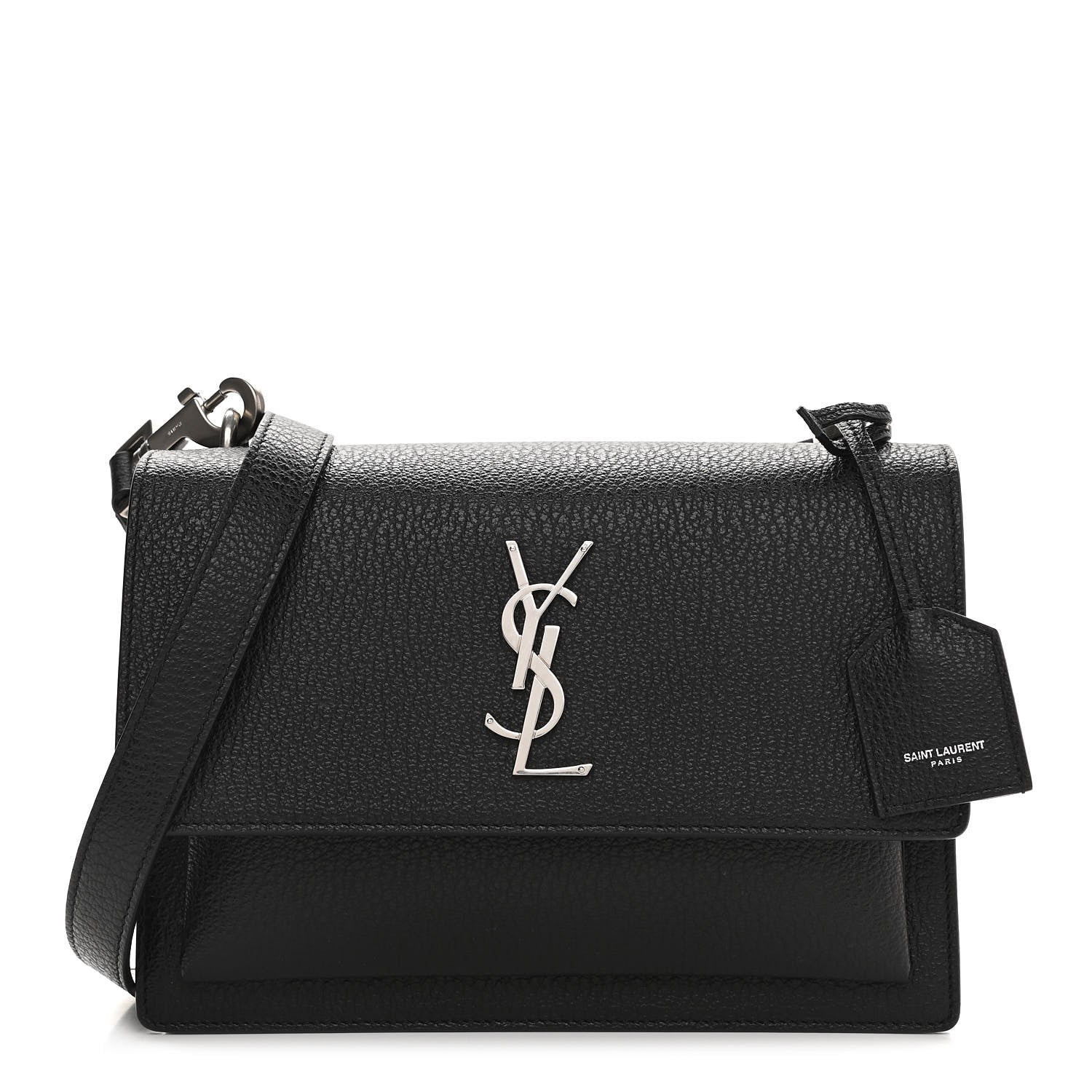 Saint Laurent Grained Calfskin Medium Monogram Sunset Satchel Black 1 of 9