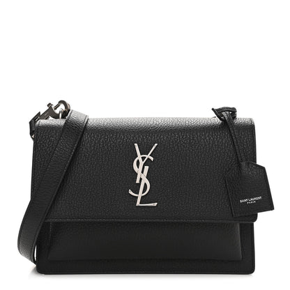 Saint Laurent Grained Calfskin Medium Monogram Sunset Satchel Black 1 of 9