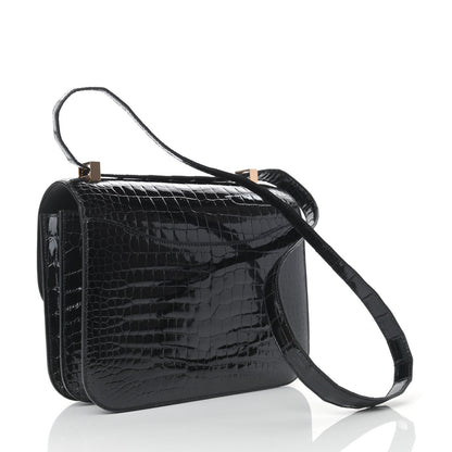 Hermes Shiny Porosus Crocodile Constance 24 Black 3 of 10