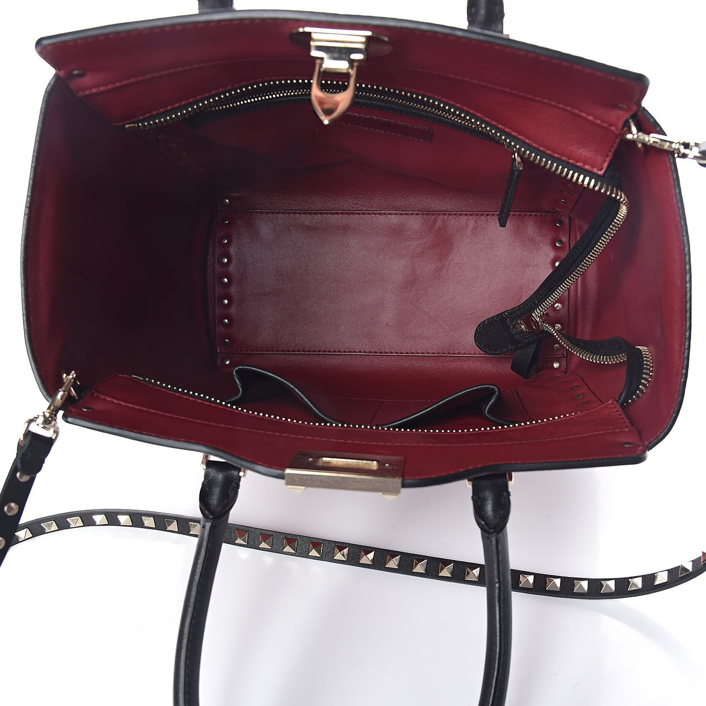 Vitello Bi-Color Rockstud Double Handle Tote Scarlet Black