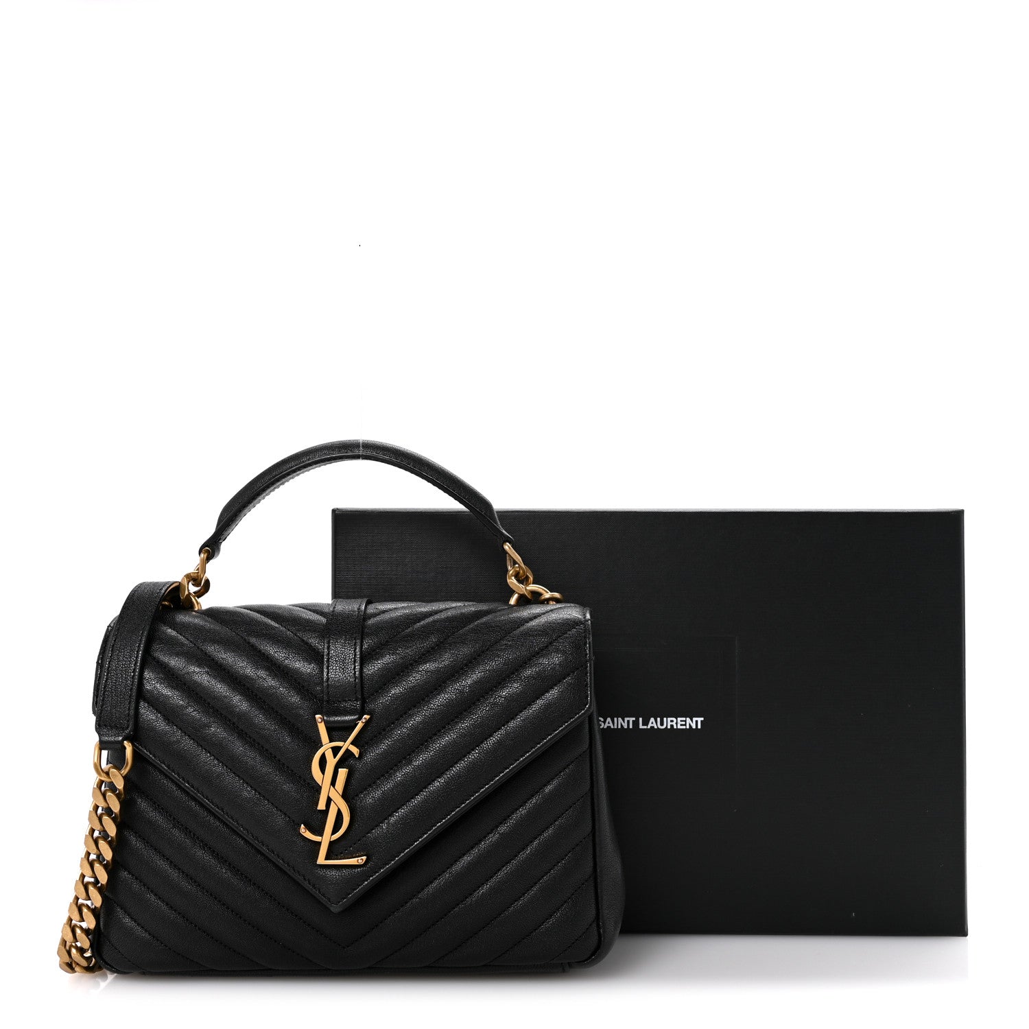 Saint Laurent Sheepskin Matelasse Chevron Monogram Medium College Bag Black 16 of 16