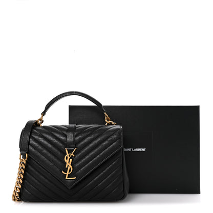 Saint Laurent Sheepskin Matelasse Chevron Monogram Medium College Bag Black 16 of 16
