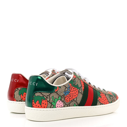 Gucci GG Supreme Monogram Strawberry Web Womens Ace Sneakers 35 Beige Multicolor Red Green 4 of 8