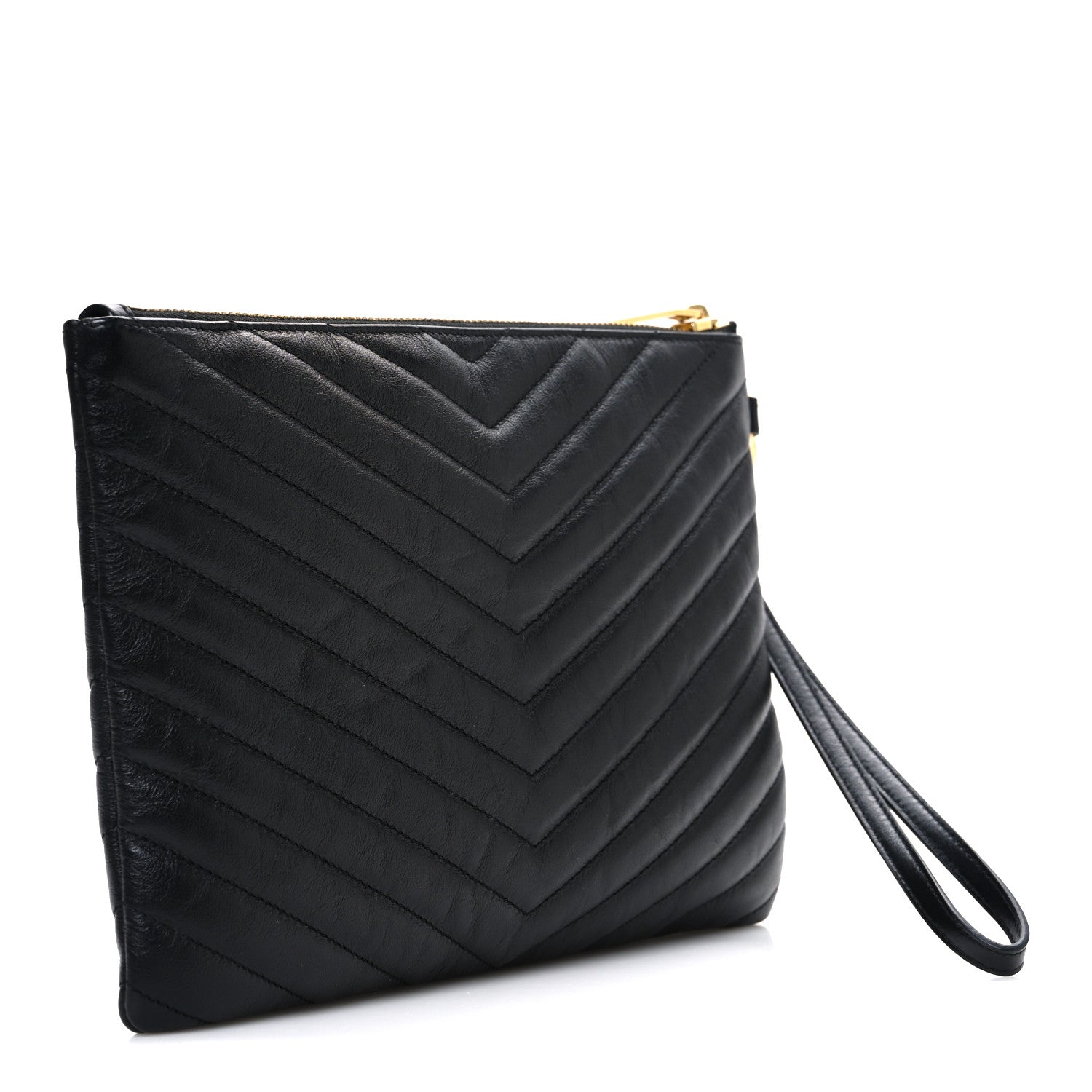 Saint Laurent Calfskin Matelasse Chevron Monogram A5 Wristlet Black 3 of 7