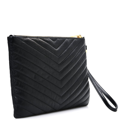 Saint Laurent Calfskin Matelasse Chevron Monogram A5 Wristlet Black 3 of 7