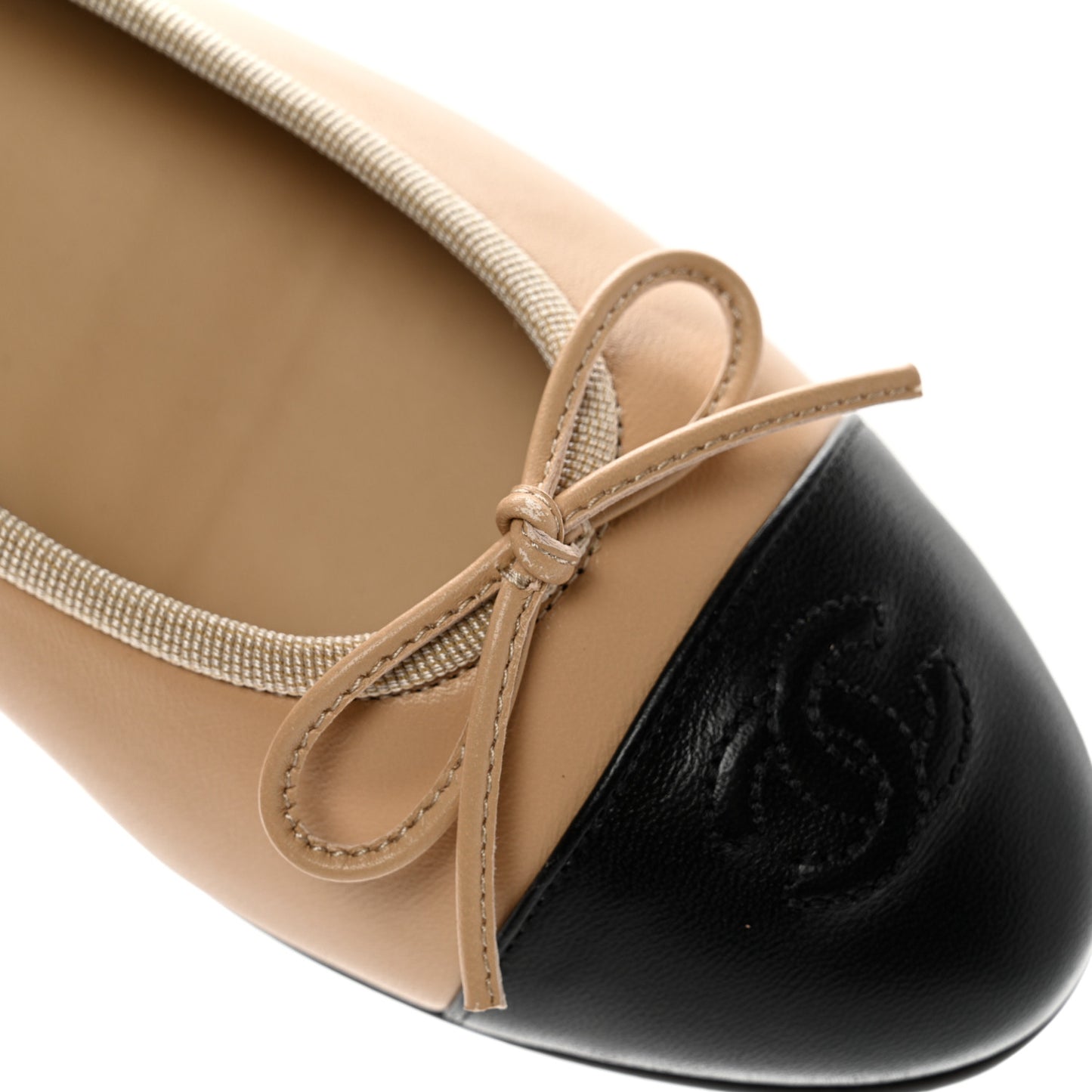 Lambskin Cap Toe CC Ballerina Flats 36.5 Beige Black