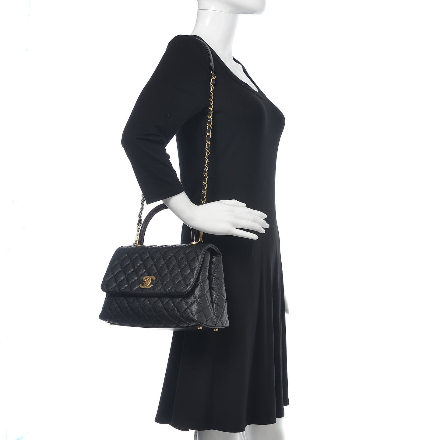 Caviar Lizard Embossed Quilted Small Coco Handle Flap Black
