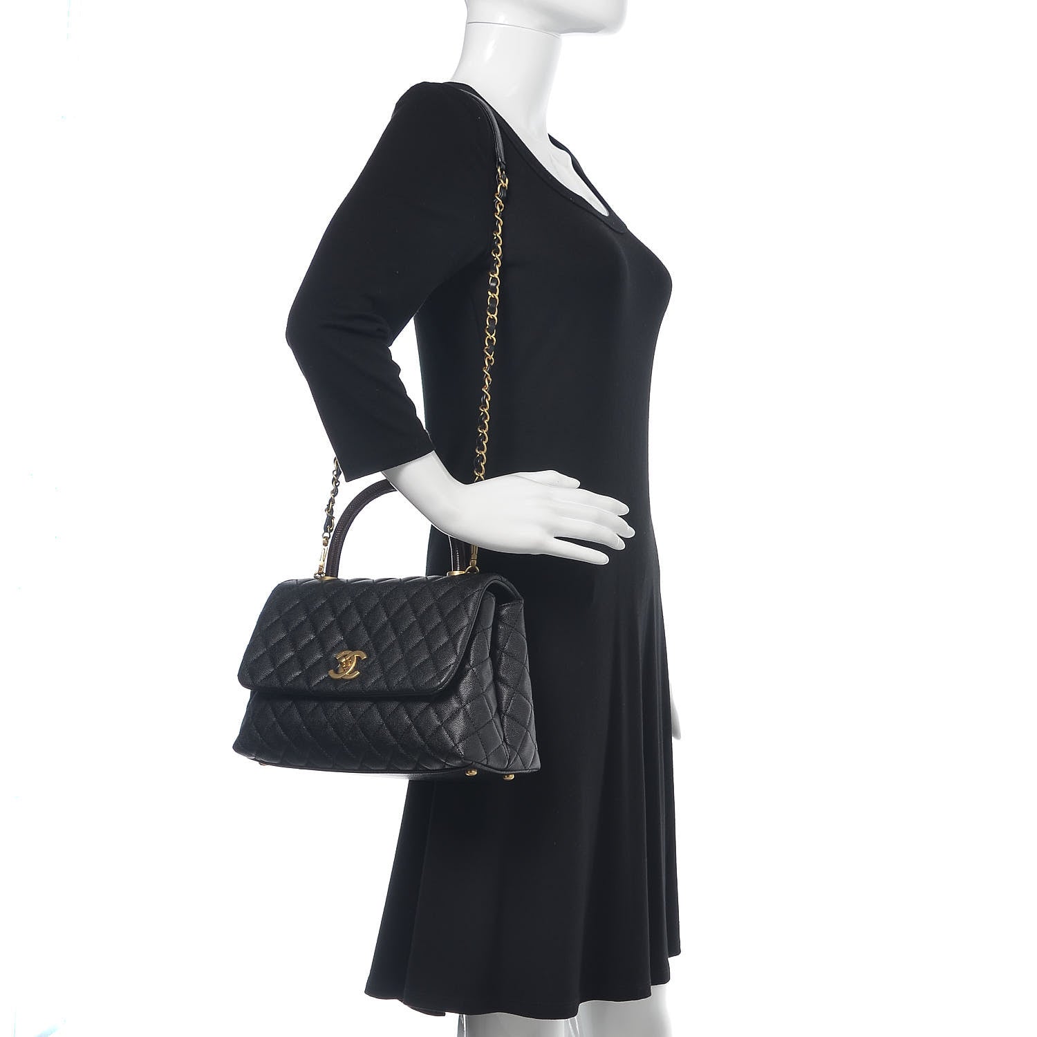 Chanel Caviar Lizard Embossed Quilted Small Coco Handle Flap Black 2 of 10