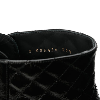 Chanel Shiny Goatskin Calfskin Quilted Lace Up Combat Boots 39.5 Black 6 of 9