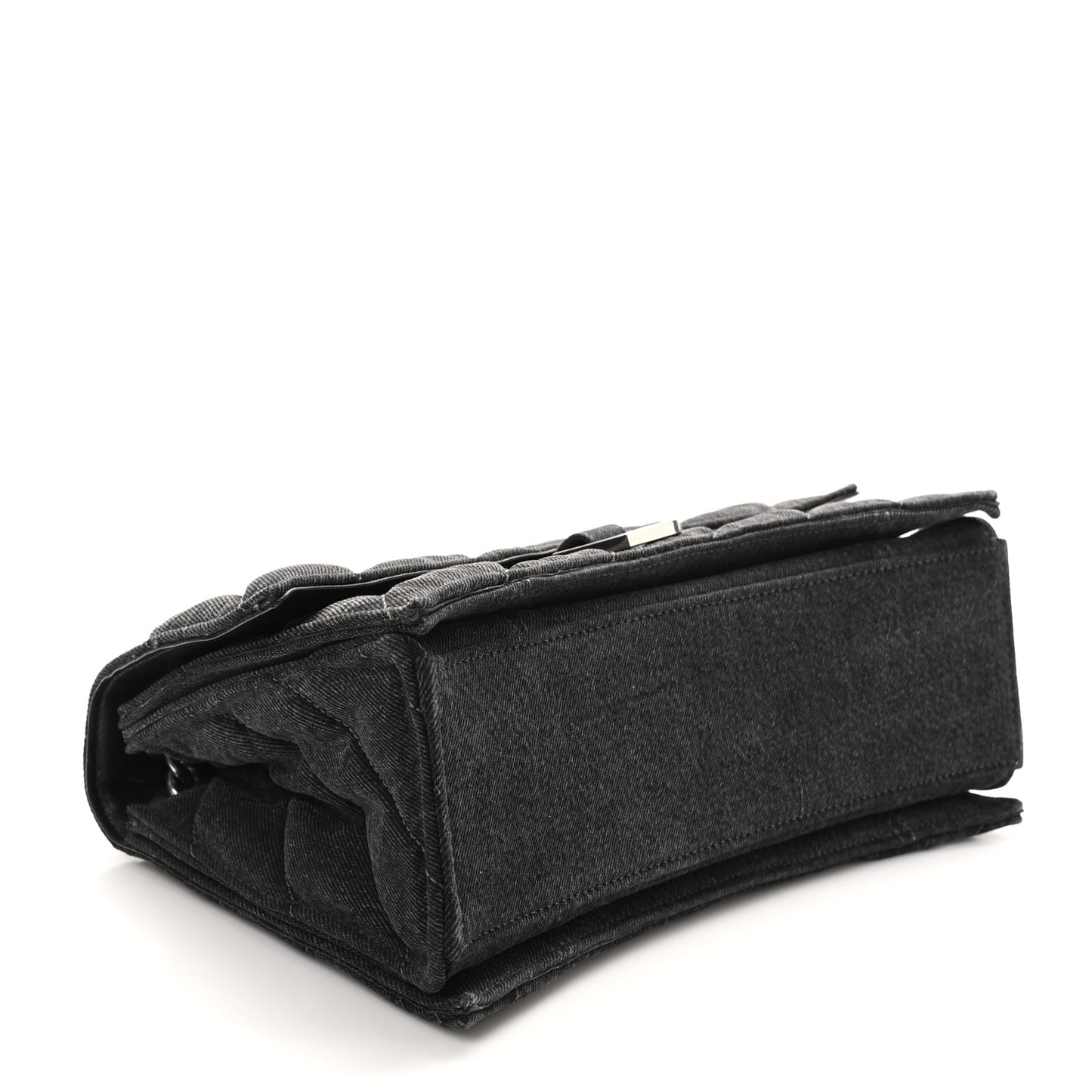 Washed Denim Quilted Medium Crush Chain Bag Black