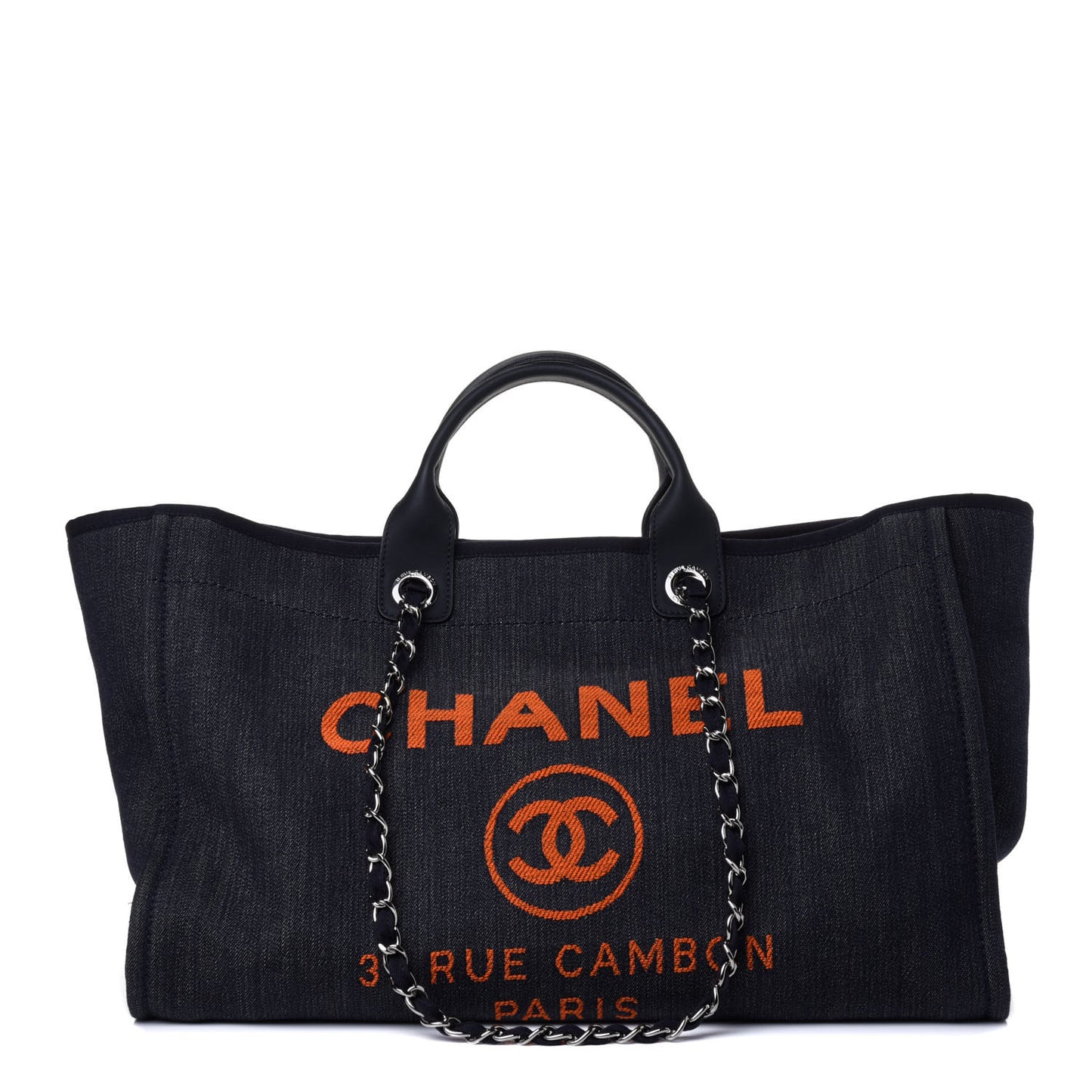 Denim Large Deauville Tote Blue Orange