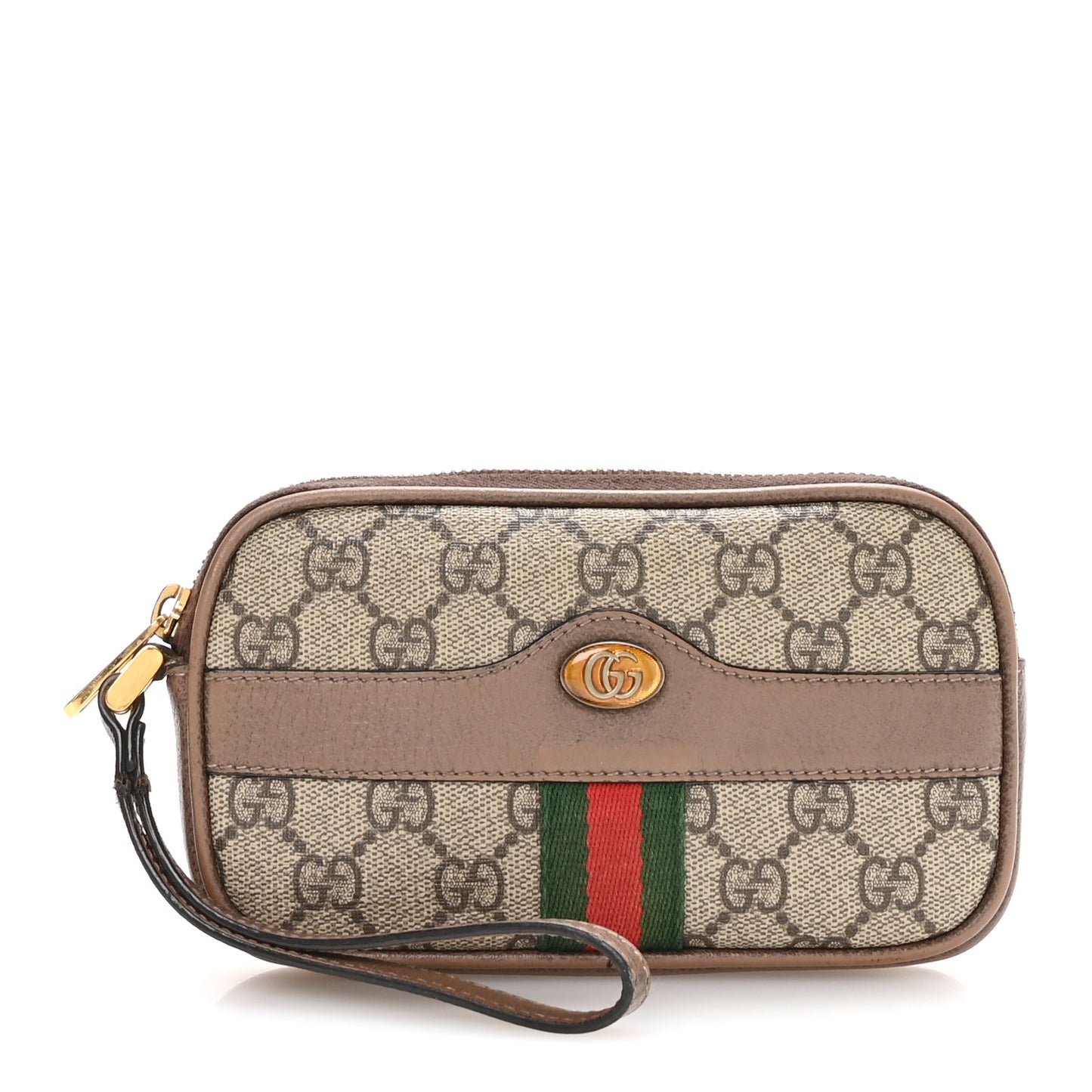 GG Supreme Monogram Ophidia Phone Case Wristlet Brown