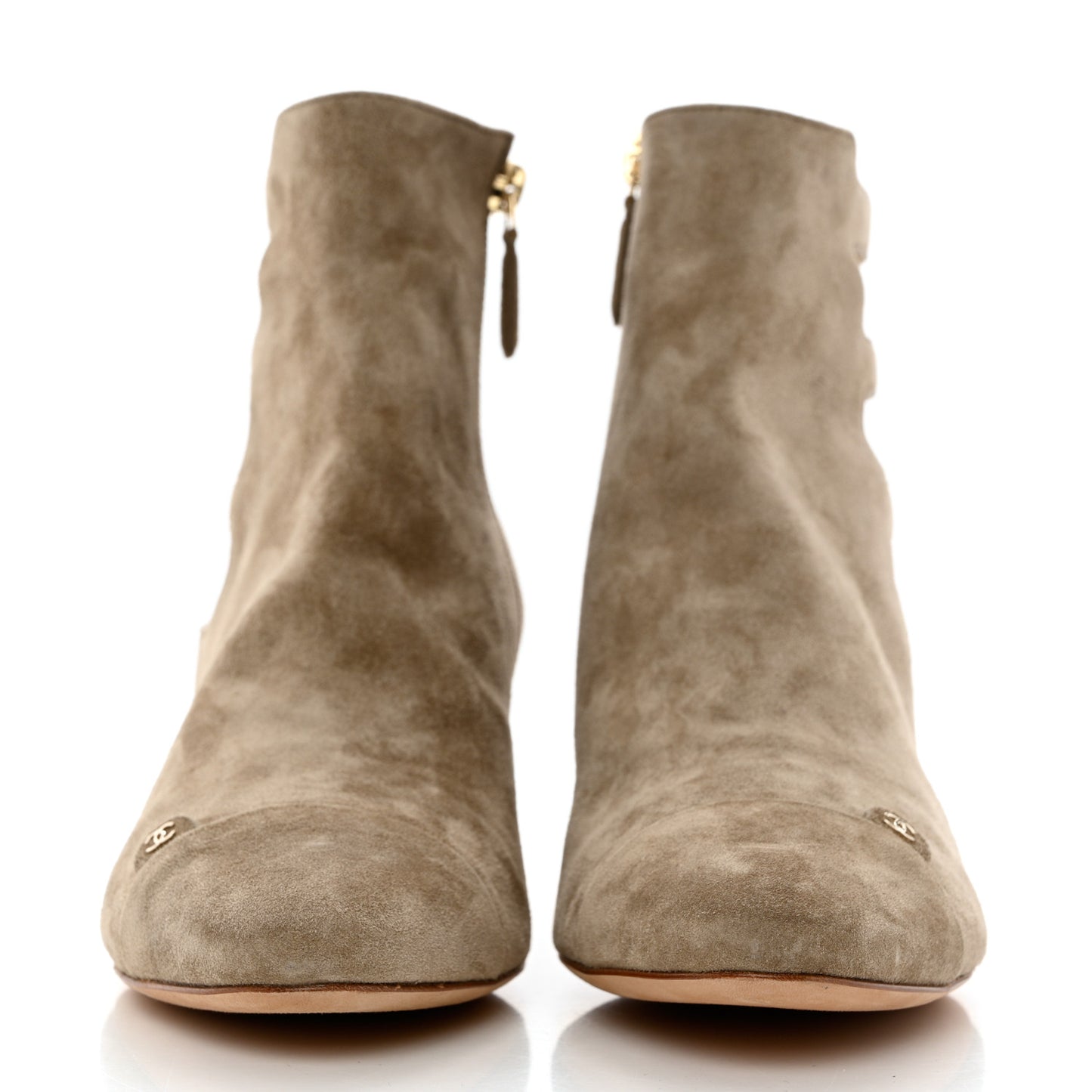 Suede Calfskin CC Cutout Short Boots 38.5 Beige