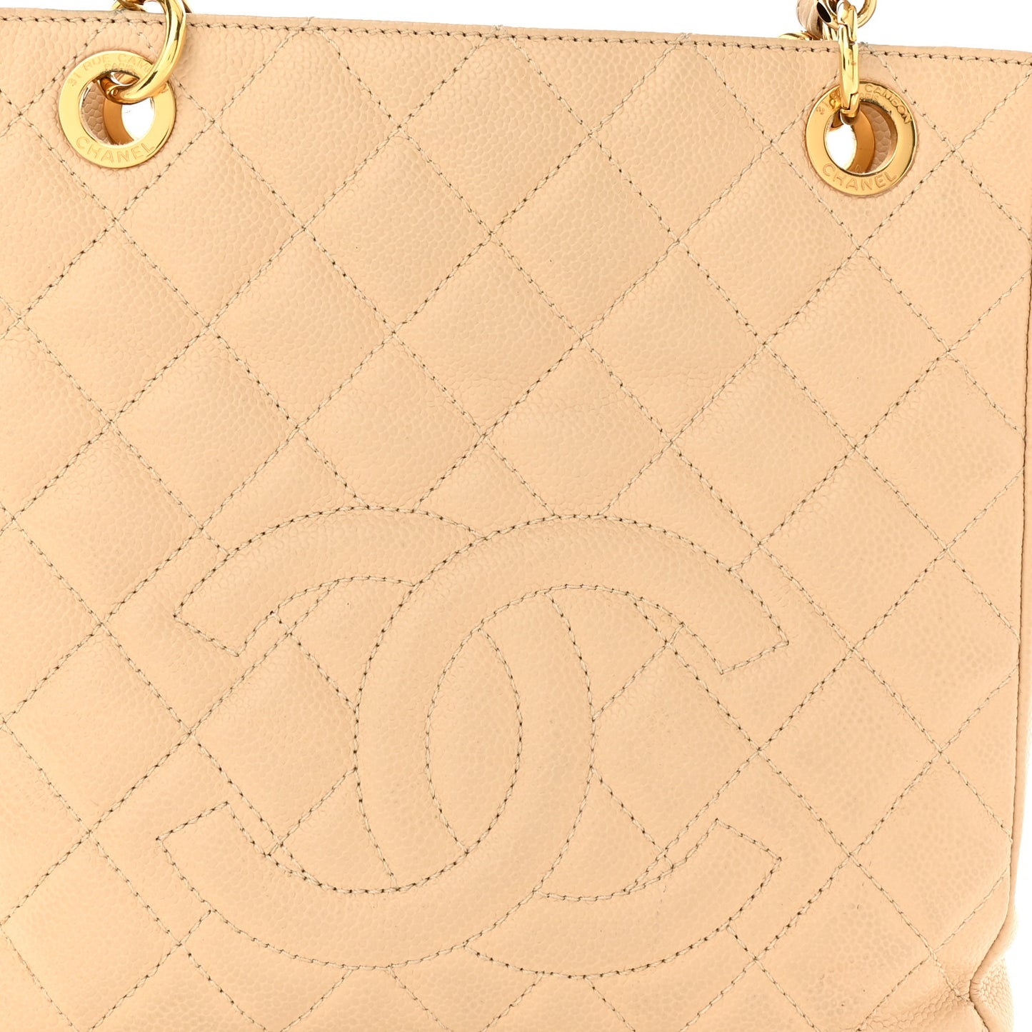 Caviar Quilted Petit Shopping Tote PST Beige Clair