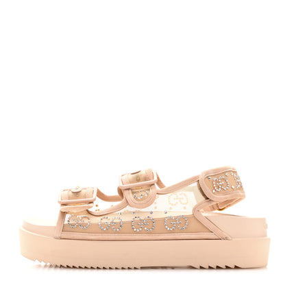 Gucci Rubber Suede Mesh Crystal GG Monogram Womens Isla Dad Sandals 37 Light Powder Skin Rose 1 of 7