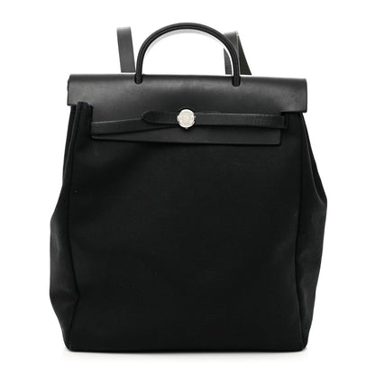 Hermes Toile Vache Calfskin Herbag 30 PM Backpack Black 1 of 11