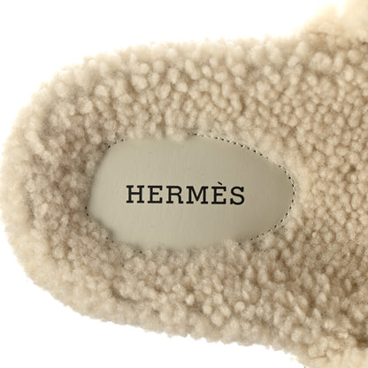Hermes Suede Goatskin Woolskin Womens Chypre Sandals 40 Brun Fume Ecru 7 of 8