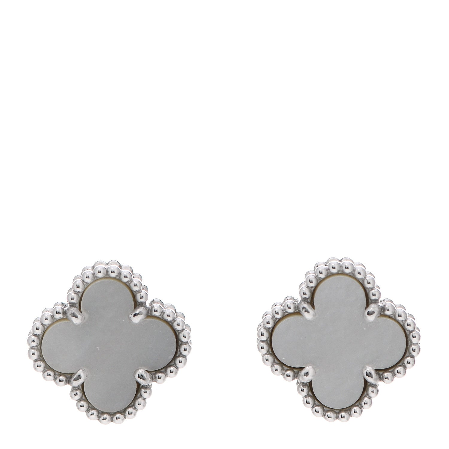 Van Cleef & Arpels 18K White Gold Mother of Pearl Sweet Alhambra Earrings 1 of 5