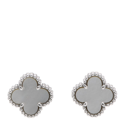 Van Cleef & Arpels 18K White Gold Mother of Pearl Sweet Alhambra Earrings 1 of 5
