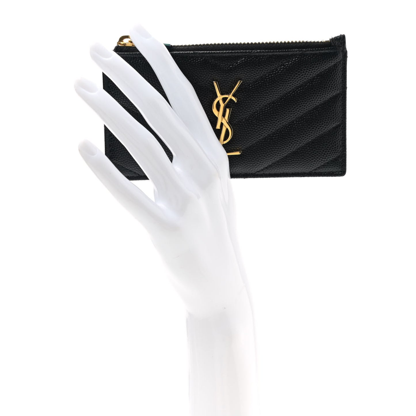 Grain De Poudre Matelasse Chevron Monogram Fragments Zippered Card Case Black