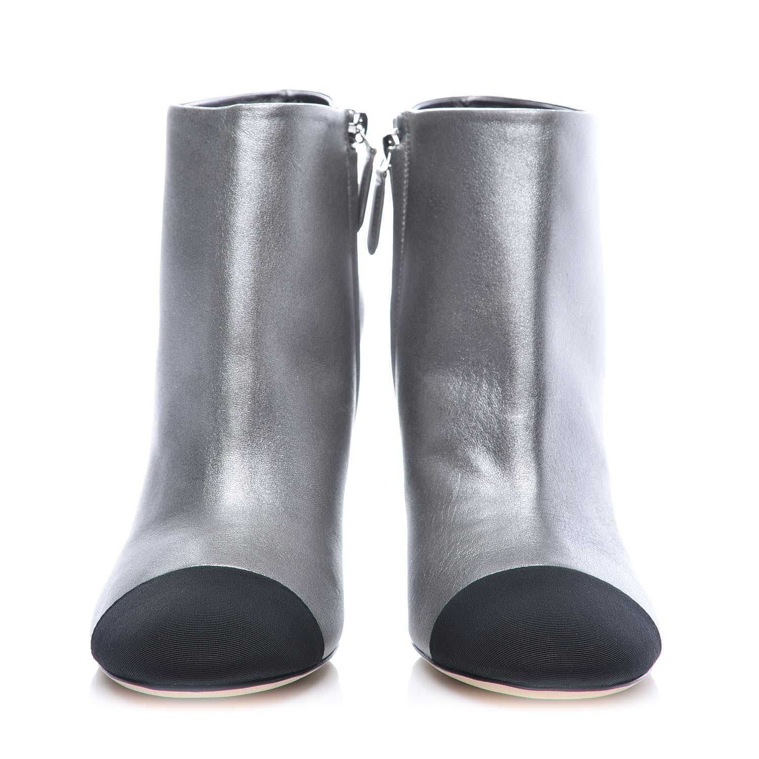Chanel Lambskin Grosgrain Cap Toe CC Short Ankle Boots 39.5 Silver Black 2 of 9