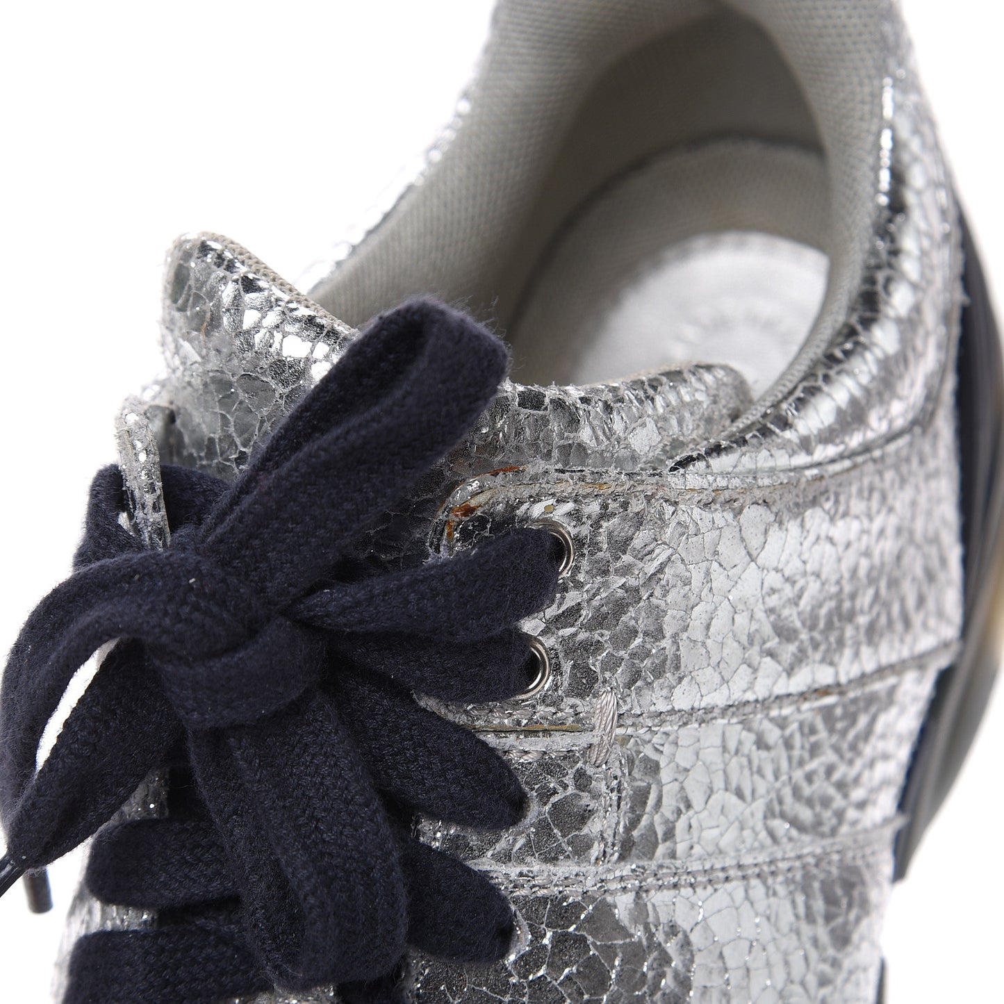 Metallic Crackled Calfskin CC Sneakers 39 Silver