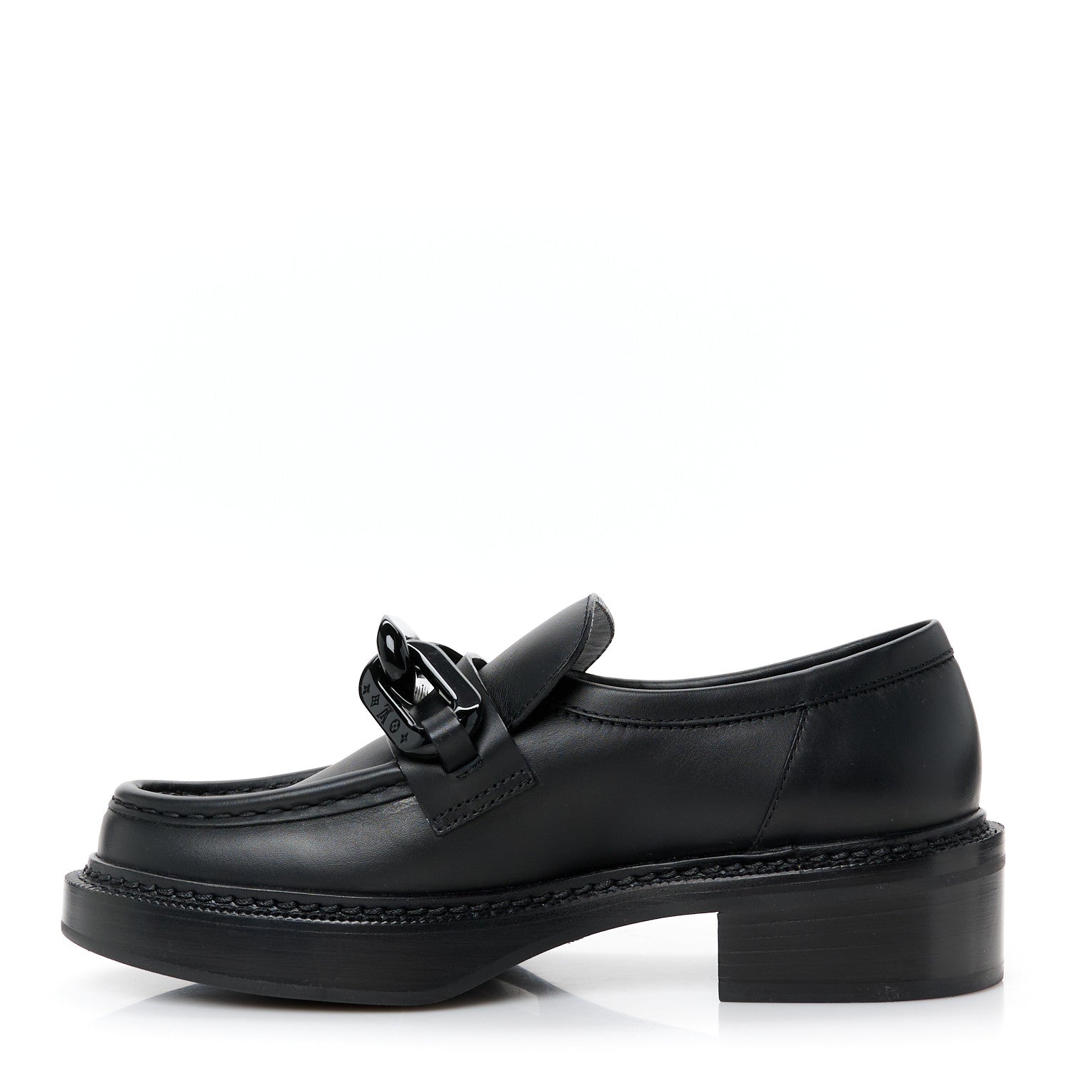 Louis Vuitton Calfskin Oversized Chain Academy Loafers 37 Black 1 of 8