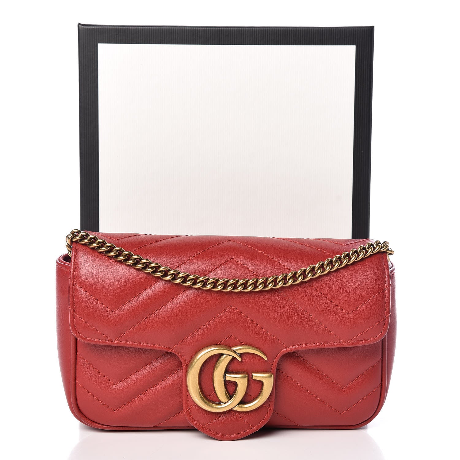 Gucci Calfskin Matelasse Super Mini GG Marmont Shoulder Bag Hibiscus Red 11 of 11