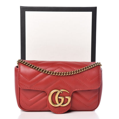 Gucci Calfskin Matelasse Super Mini GG Marmont Shoulder Bag Hibiscus Red 11 of 11