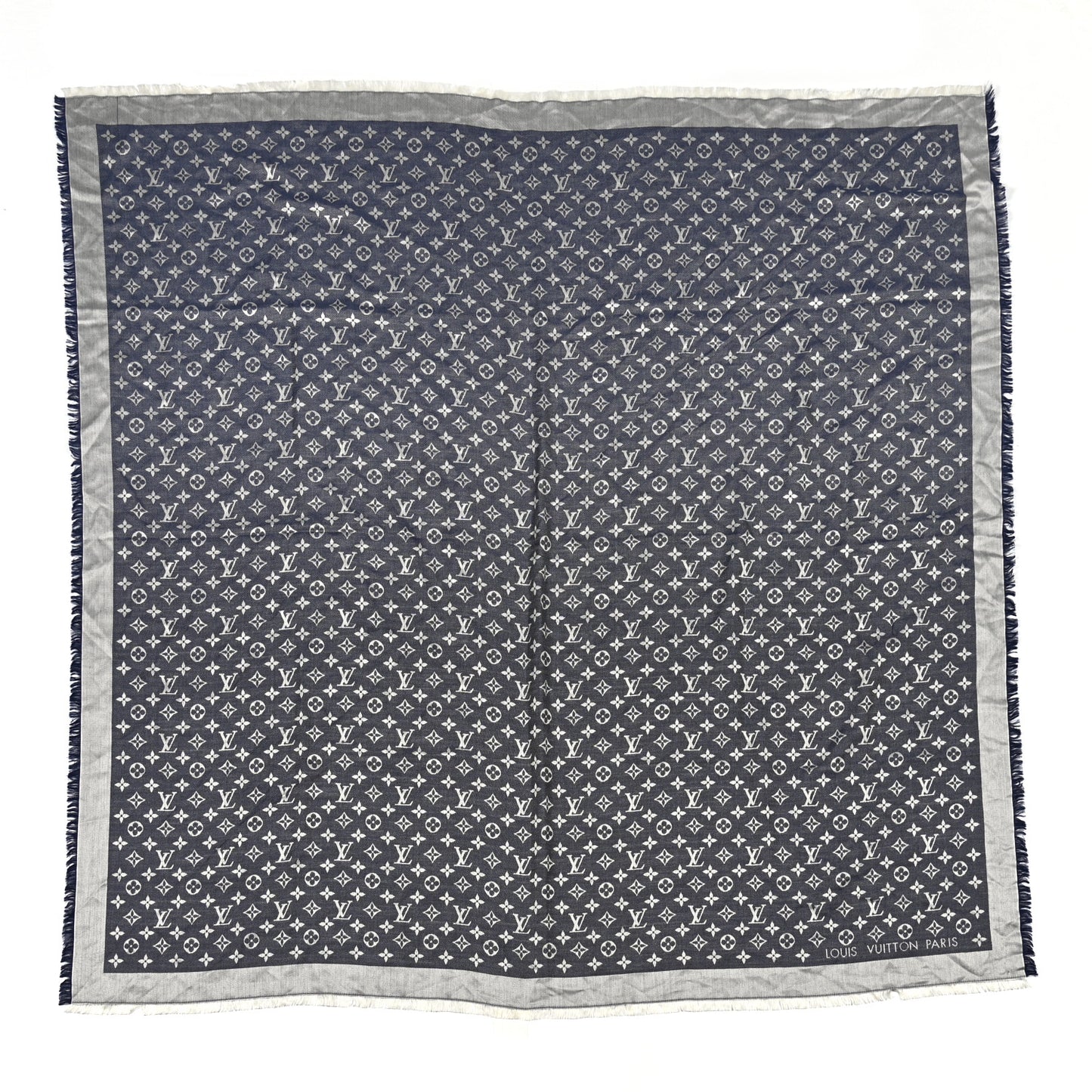 Silk Wool Monogram Denim Shawl Blue
