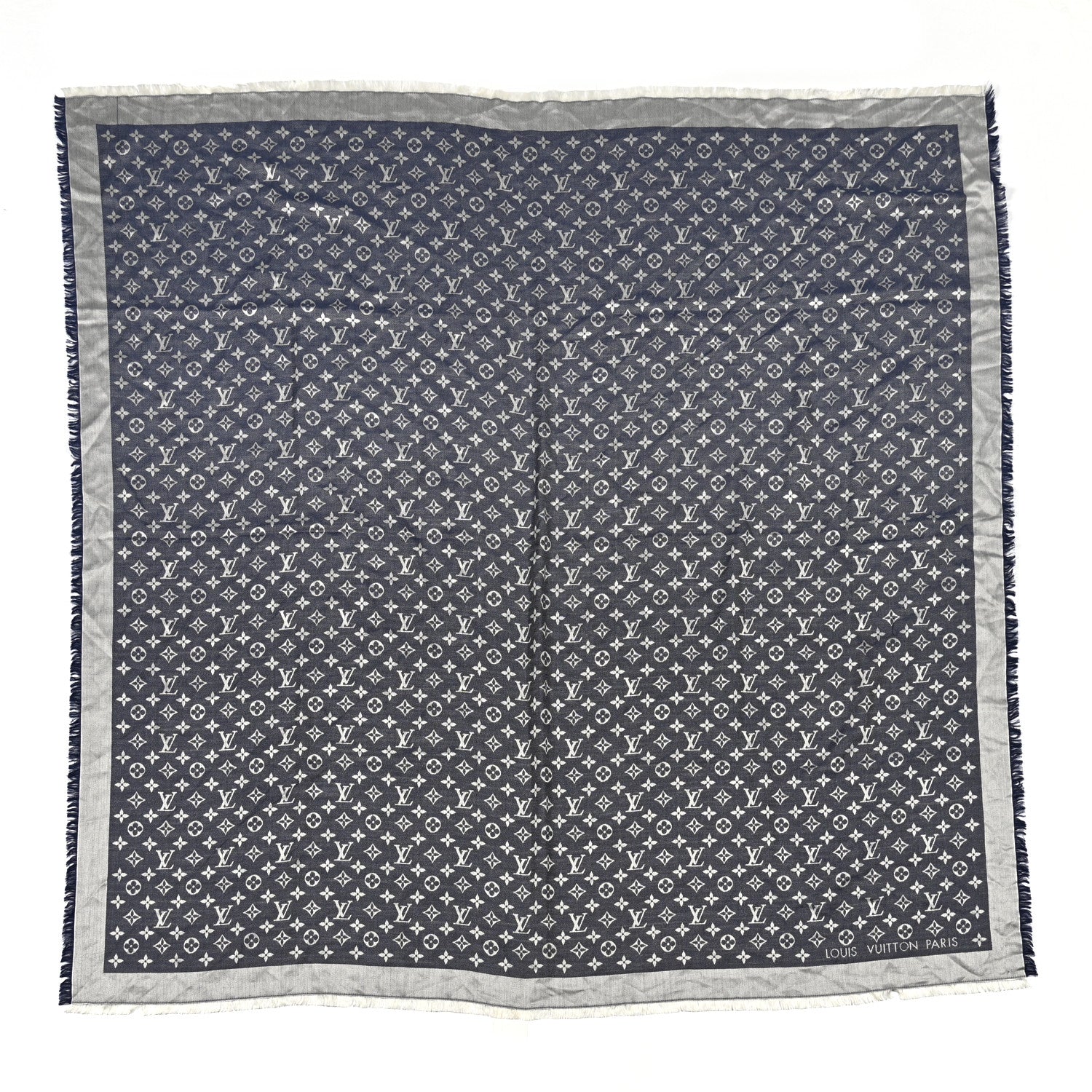Louis Vuitton Silk Wool Monogram Denim Shawl Blue 1 of 4