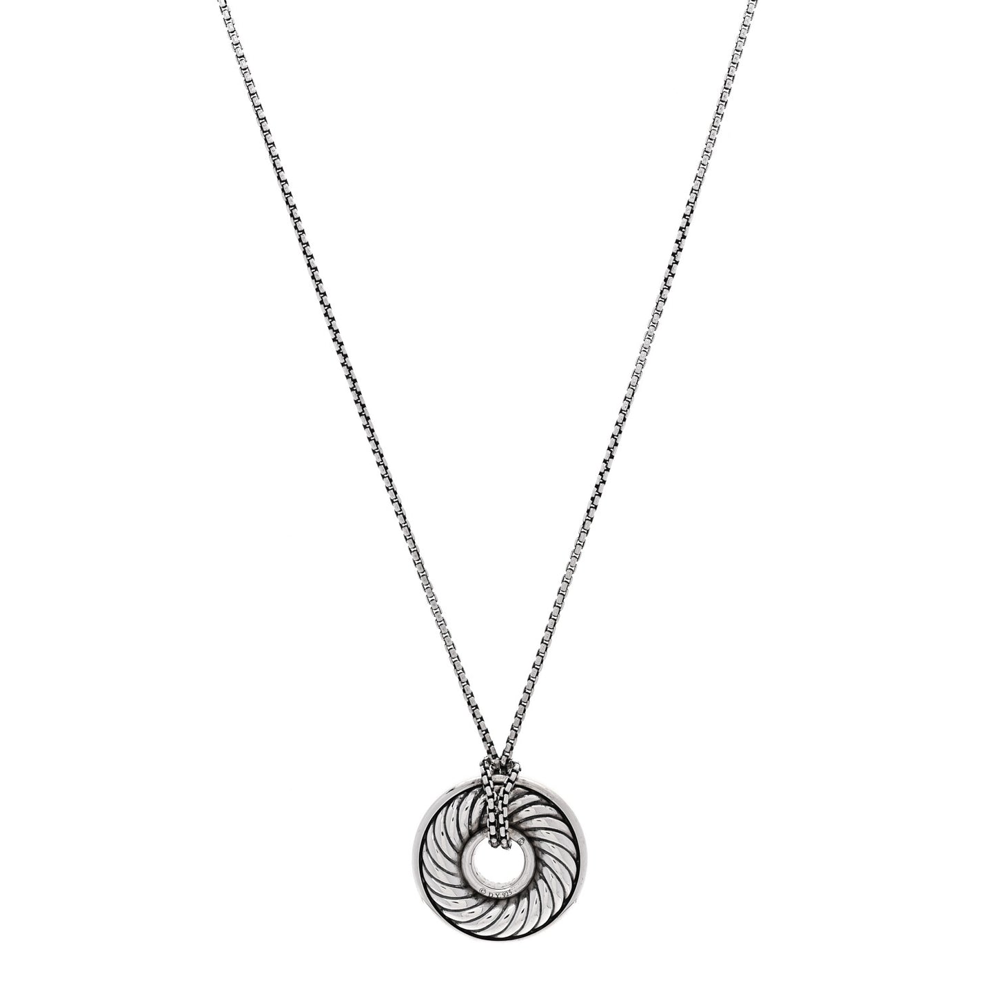 Sterling Silver Diamond Sculpted Cable Disc Necklace