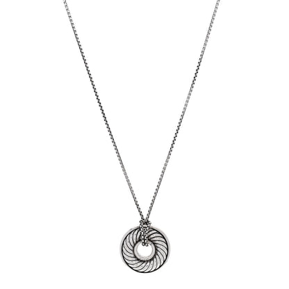 David Yurman Sterling Silver Diamond Sculpted Cable Disc Necklace 1 of 4