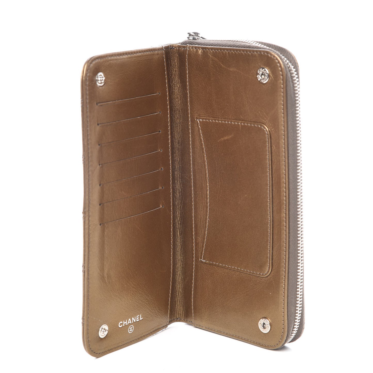 Metallic Aged Calfskin Quilted Paris New York PNY Wallet Dark Gold
