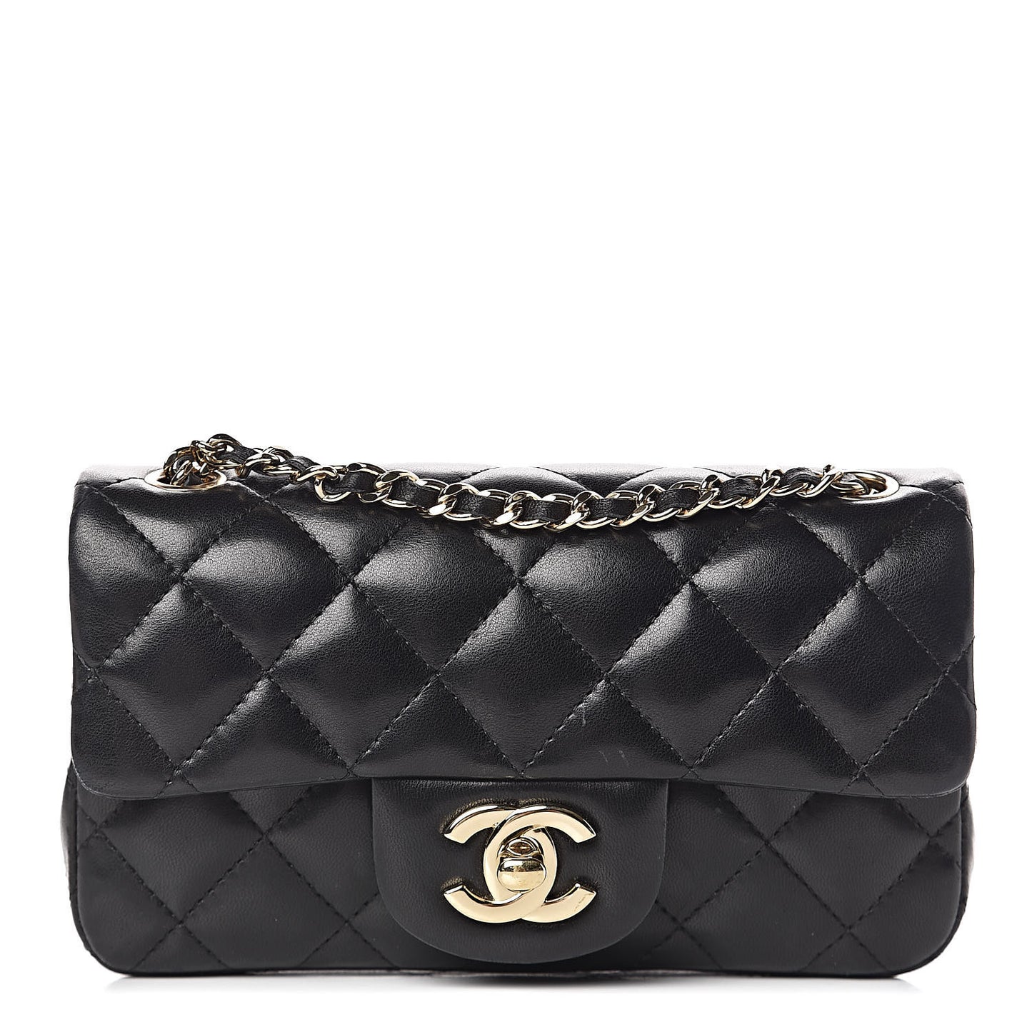 Lambskin Quilted Extra Mini Rectangular Flap Black