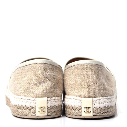 Chanel Fabric Patent Calfskin CC Espadrilles White Beige 4 of 6