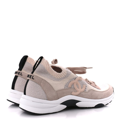Chanel Mesh Suede Fabric Womens CC Sneakers 41 Light Pink 4 of 10