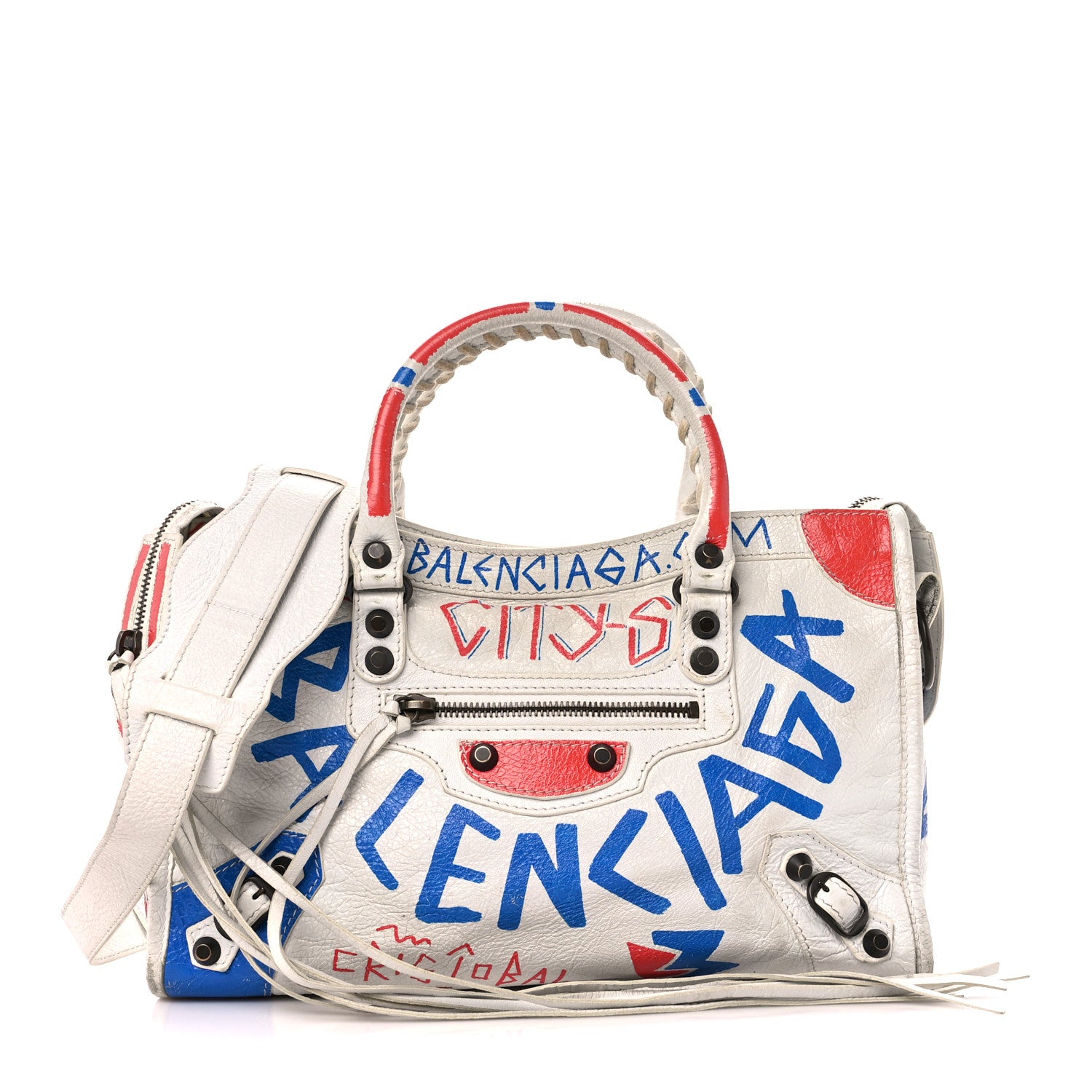 Balenciaga Agneau Graffiti All Over Classic Hardware S City White Bleu Rouge 1 of 18