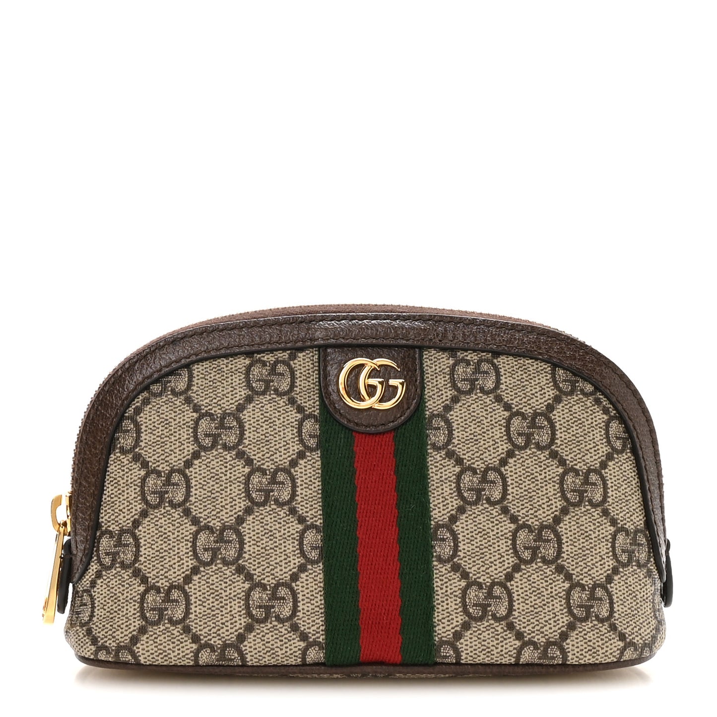 GG Supreme Monogram Textured Calfskin Web Medium Ophidia Cosmetic Case Beige Ebony New Acero