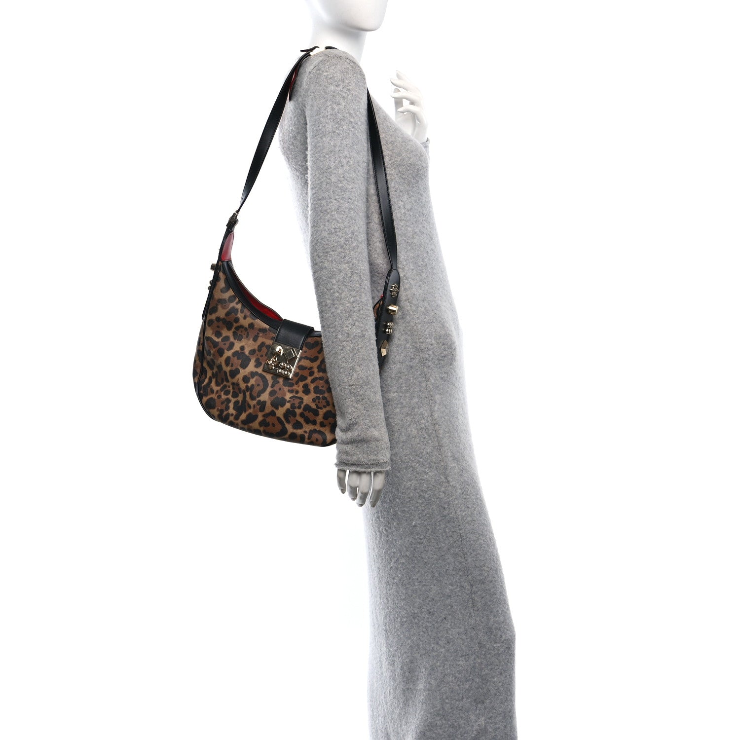 Christian Louboutin Calfskin Leopard Print Carasky Shoulder Bag Black 2 of 10