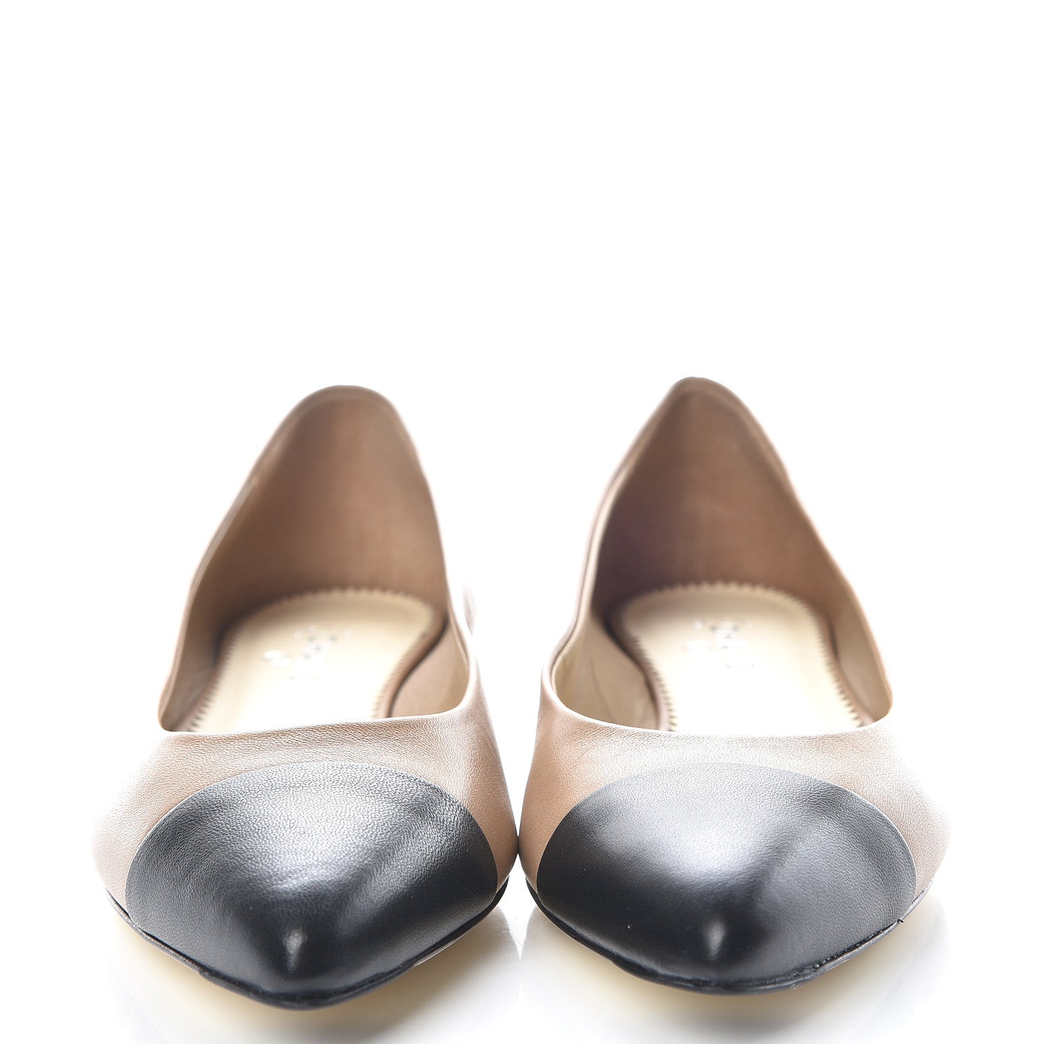 Chanel Lambskin Coco Line Pointed Toe Ballerina Flats 37 Beige Black 2 of 9